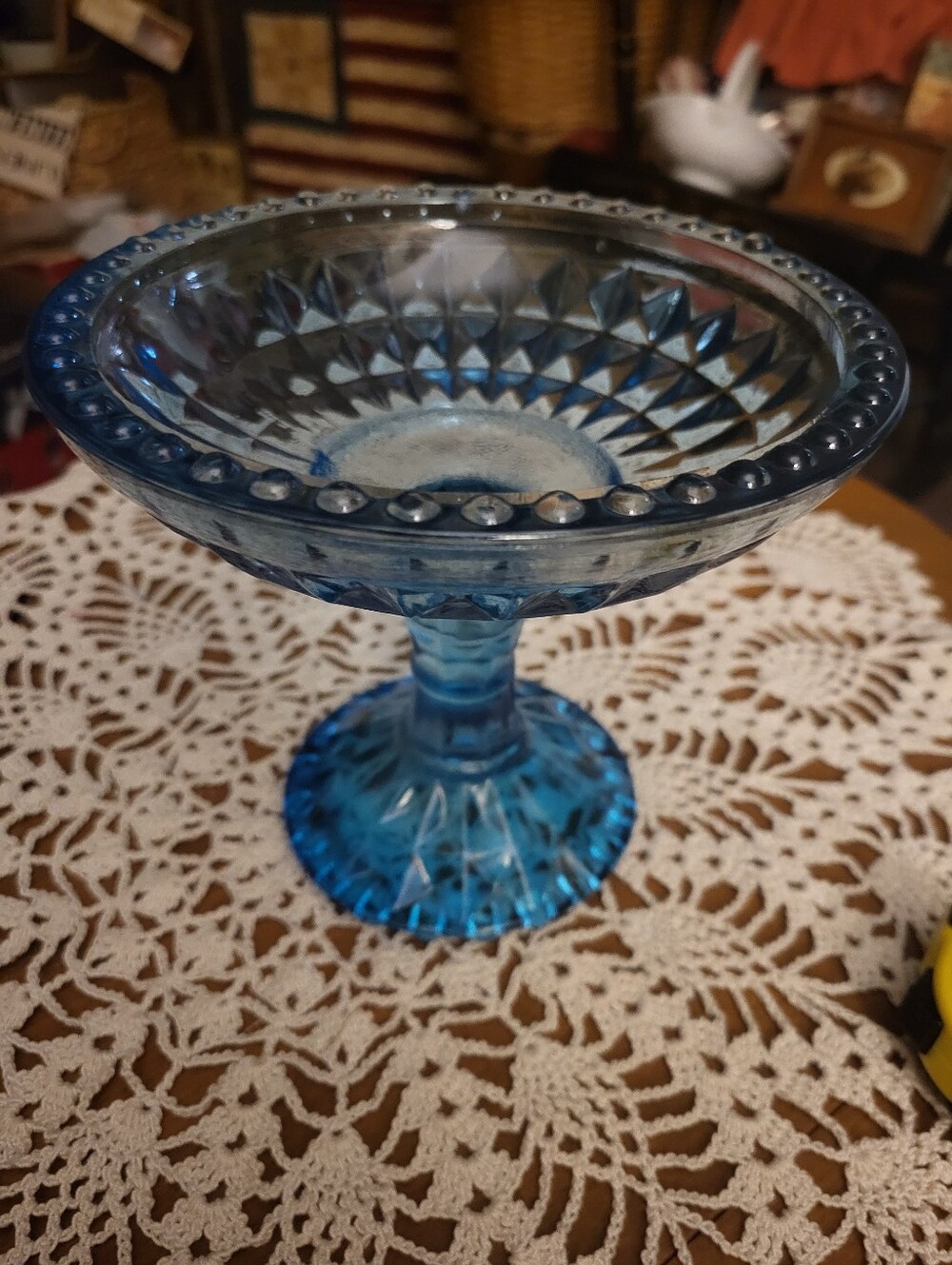 Blue Pressed Glass Compote Dish